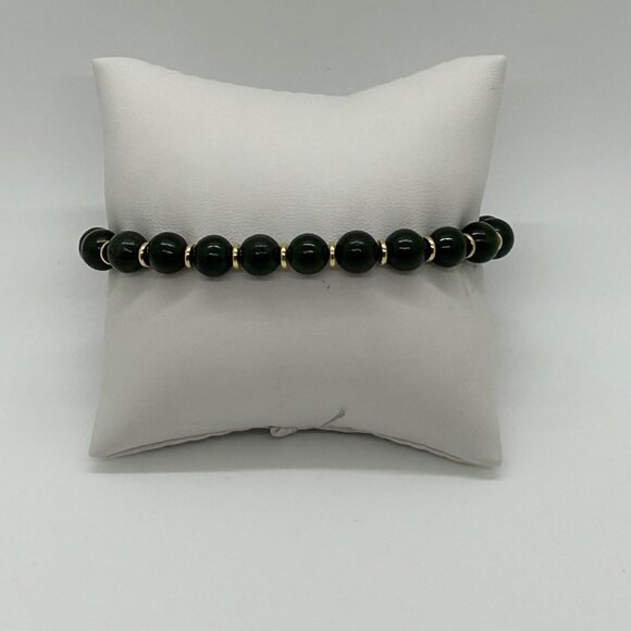 Vintage Forest Green Glass Beaded Bracelet Classic Gold-Tone Clasp Accents - Picture 12 of 15